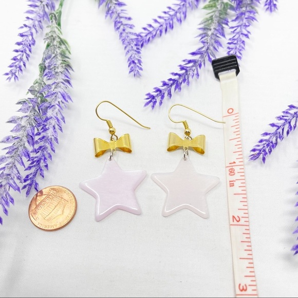 Stars & Bows Pretty Polished Pink Quartz Dangle Earrings - Picture 2 of 2